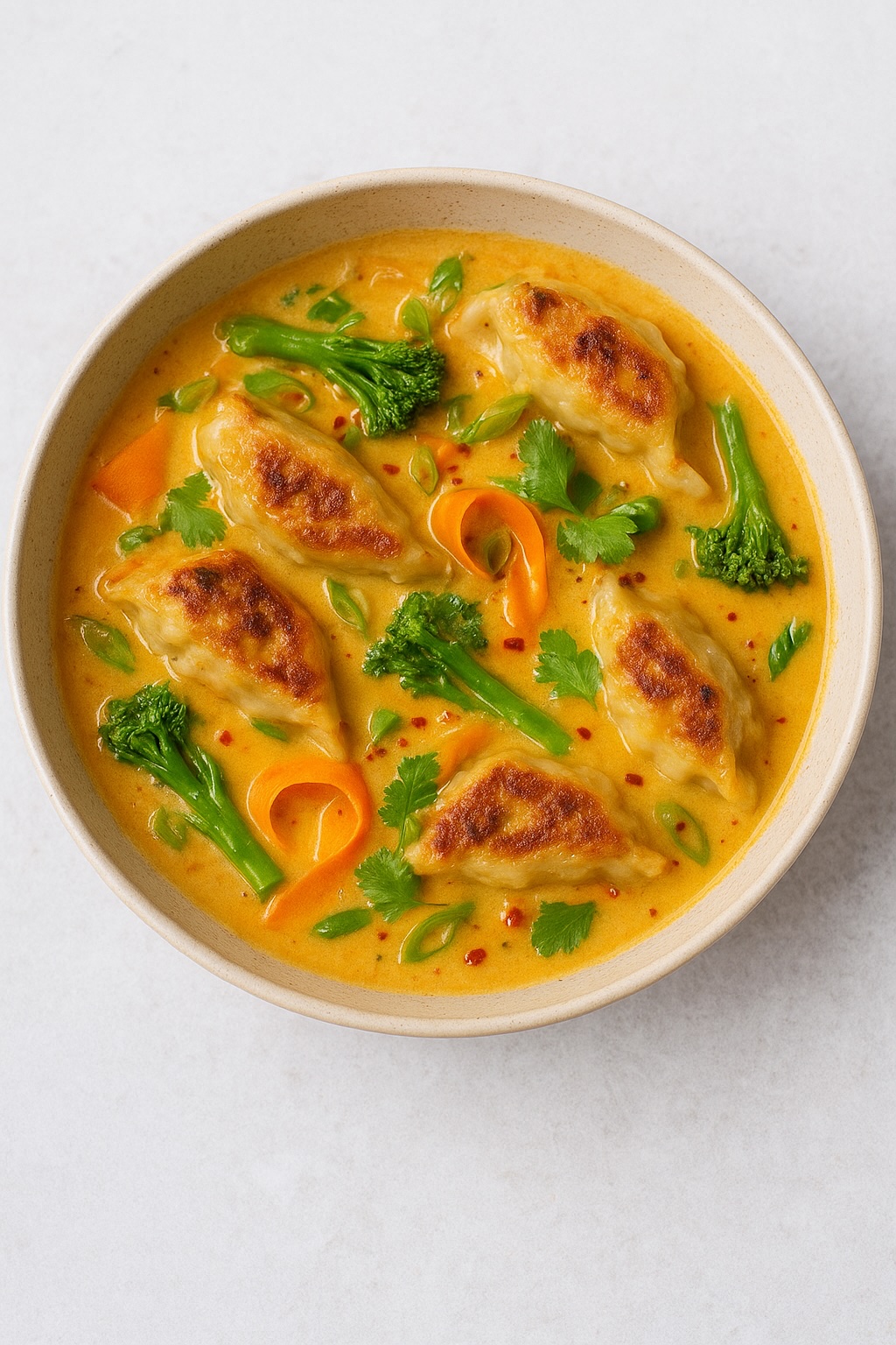 Kokos-currysoep met Gyoza