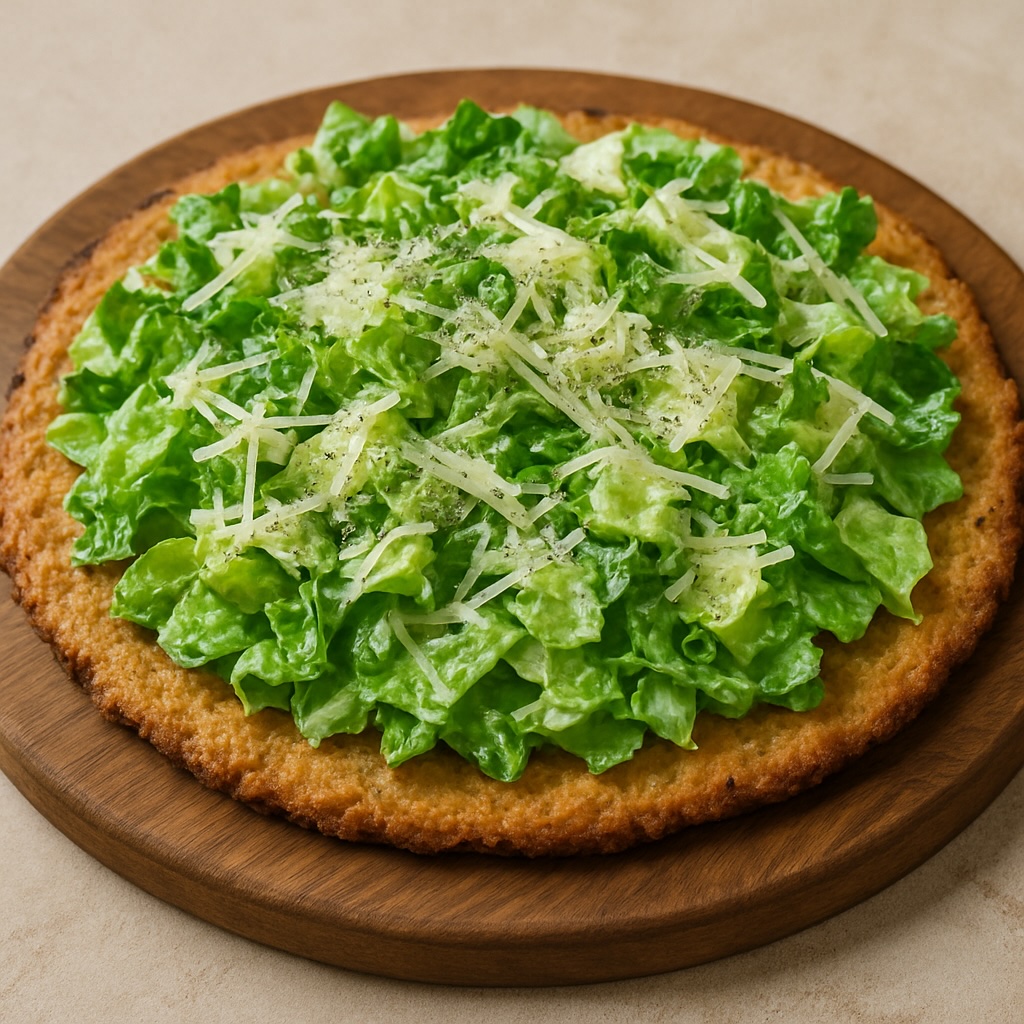 Publiceerde Caesar salade pizza met kipbodem